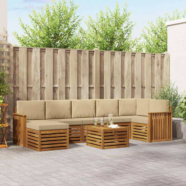 vidaXL Sekcijska garnitura 8 pcs Prirodna i bež Čvrsto drvo akacije