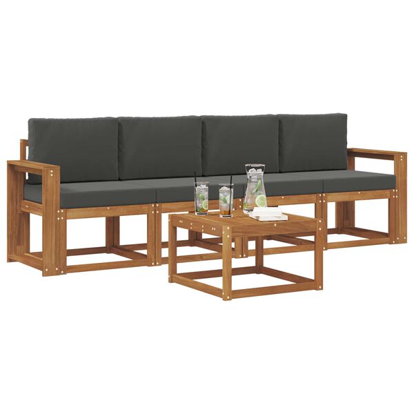vidaXL Set vanjskih sofa 5 pcs Prirodna i antracit Čvrsto drvo akacije