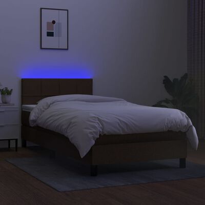 vidaXL Krevet box spring s madracem LED tamnosmeđi 100x200 cm tkanina