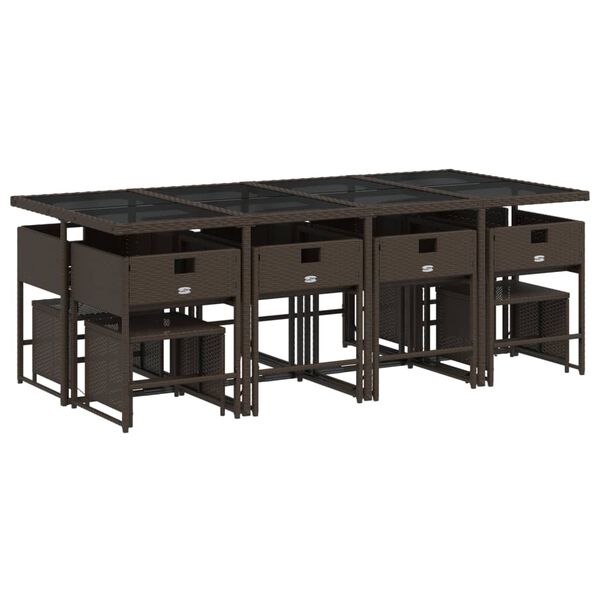 vidaXL 13-dijelni vrtni blagovaonski set s jastucima poliratan smeđi