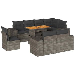vidaXL 9-dijelni set vrtnih sofa od poliratana s jastucima sivi