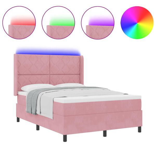vidaXL LED kutija s oprugama kreveta s madracem Ružičasta 160 x 200 cm