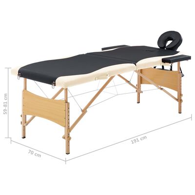 vidaXL Sklopivi stol za masažu s 2 zone drveni crni i bež
