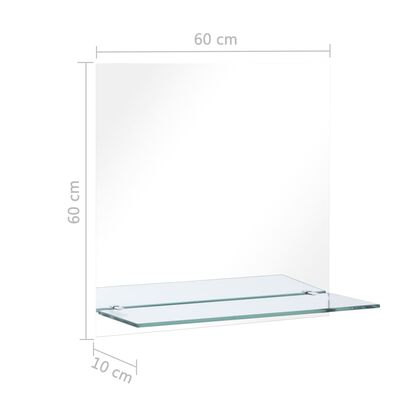 vidaXL Zidno ogledalo s policom 60 x 60 cm od kaljenog stakla