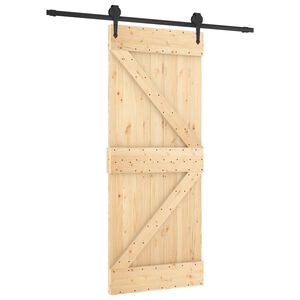 vidaXL Klizna vrata Prirodna i crna 85 x 210 cm Čvrsta borovina