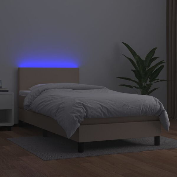 vidaXL Krevet box spring madrac LED cappuccino 90x200cm umjetna koža