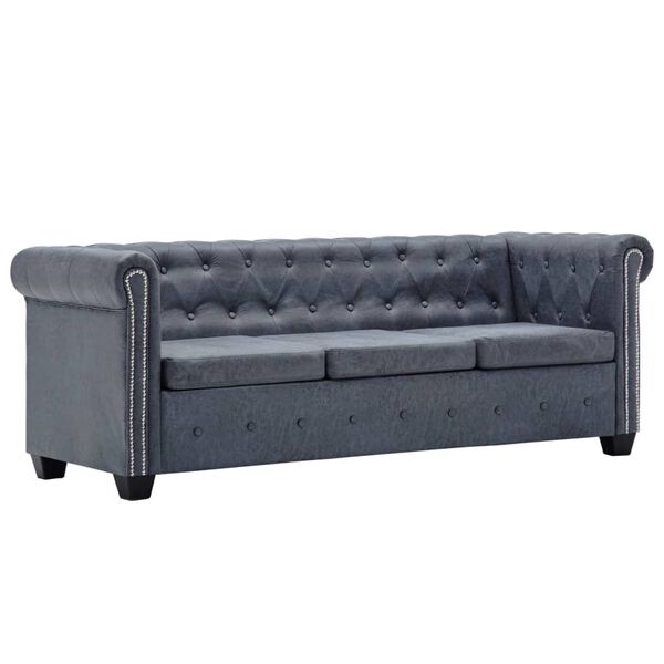vidaXL Set sofa Chesterfield od umjetne bru&scaron;ene kože sivi