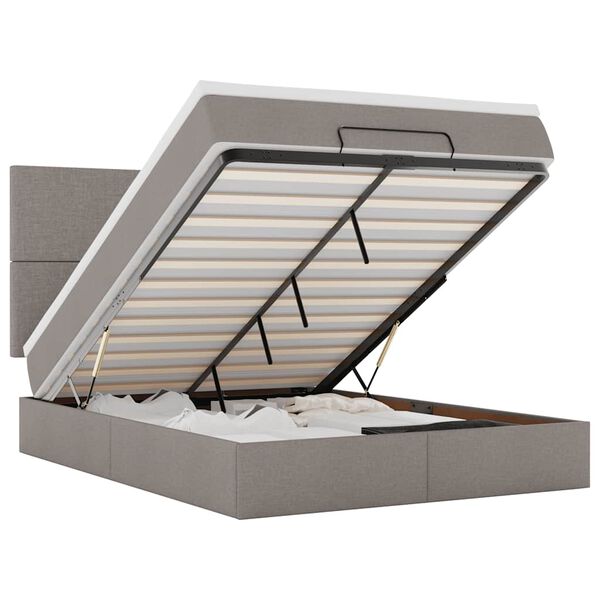 vidaXL Otomanski krevet s madracem i LED smeđesivi 140x200 cm tkanine