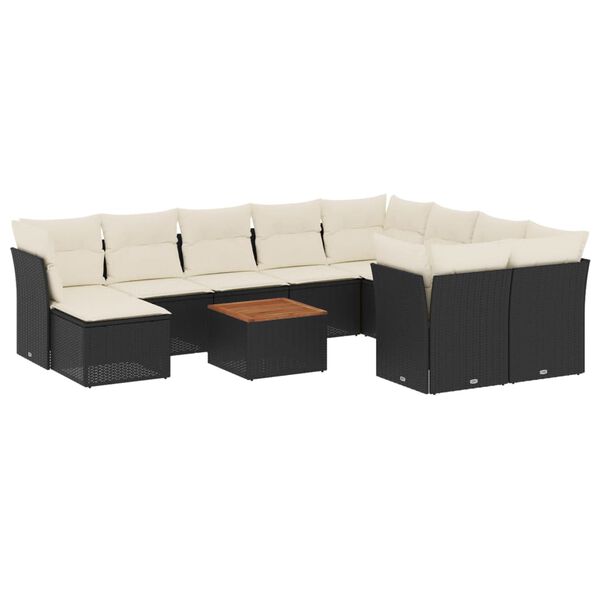vidaXL 11-dijelni set vrtnih sofa od poliratana s jastucima crni