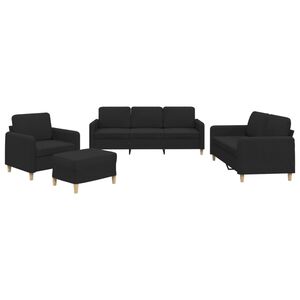 vidaXL 4-dijelni set sofa s jastucima crni od tkanine