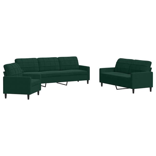 vidaXL 3-dijelni set sofa s jastucima tamnozeleni bar&scaron;unasti