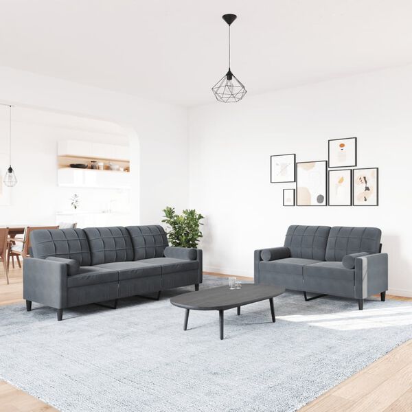 vidaXL 2-dijelni set sofa s jastucima tamnosivi baršunasti