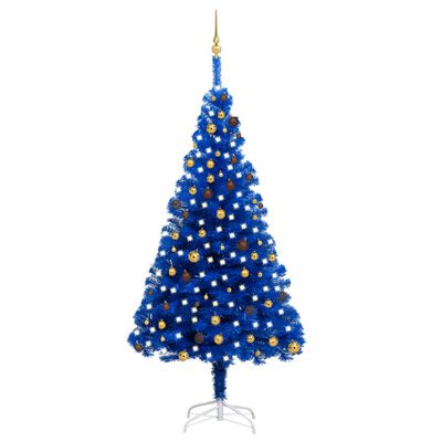 vidaXL Umjetno osvijetljeno božićno drvce s kuglicama plavo 240 cm PVC
