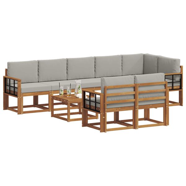 vidaXL Set vanjskih sofa s jastukom 9 pcs Prirodna i svijetlo siva