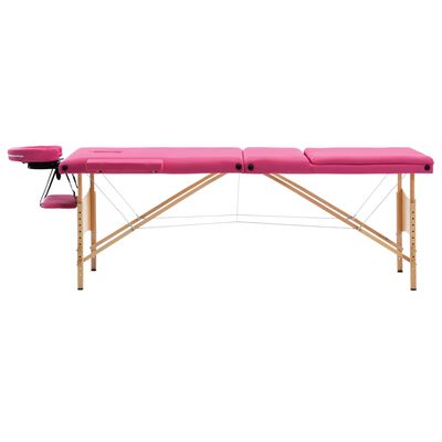 vidaXL Sklopivi stol za masažu s 3 zone drveni ružičasti