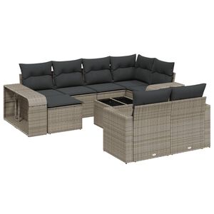 vidaXL 11-dijelni set vrtnih sofa od poliratana s jastucima sivi