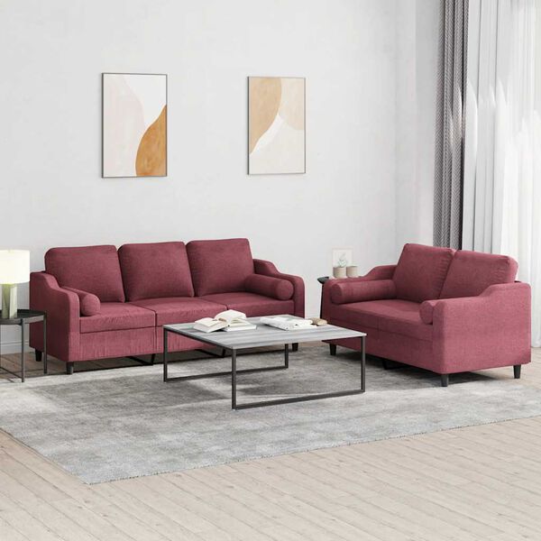 vidaXL 2-dijelni set sofa s jastucima crvena boja vina od tkanine