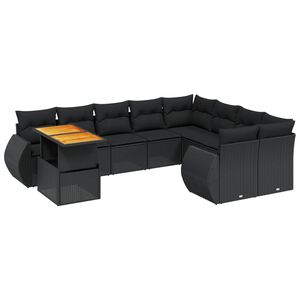 vidaXL 10-dijelni set vrtnih sofa s jastucima crni od poliratana