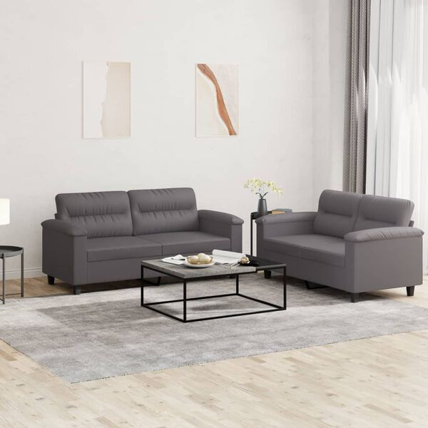 vidaXL 2-dijelni set sofa s jastucima sivi od umjetne kože