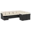 vidaXL 10-dijelni set vrtnih sofa s jastucima crni od poliratana