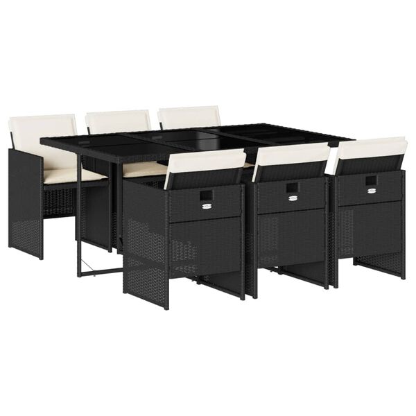 vidaXL 7-dijelni vrtni blagovaonski set s jastucima crni od poliratana