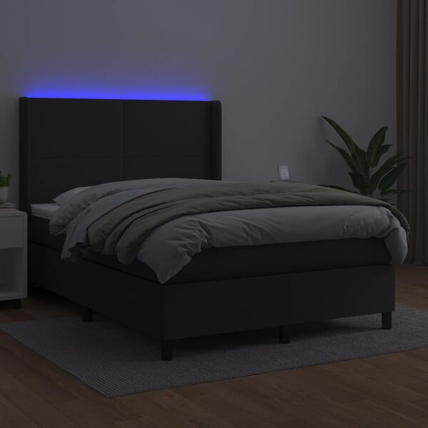 vidaXL Krevet box spring s madracem LED crni 140x200cm od umjetne kože