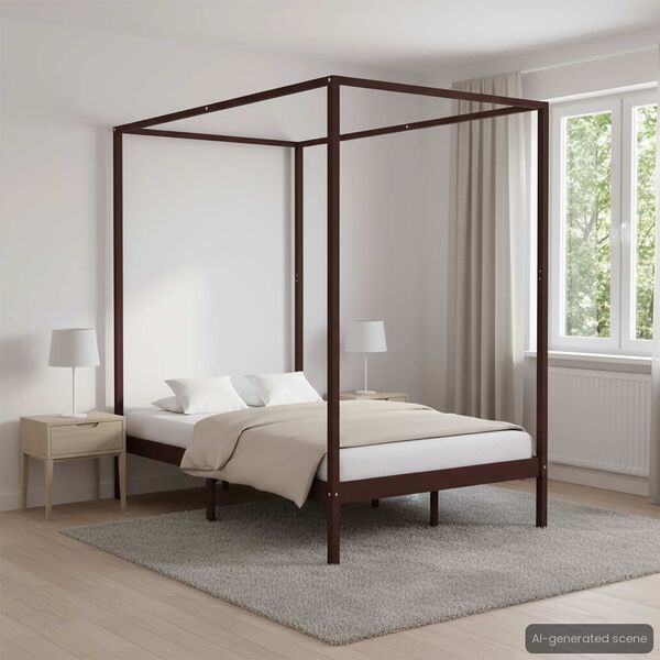 vidaXL Okvir za krevet s baldahinom od borovine tamnosmeđi 120x200 cm