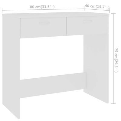 vidaXL Radni stol bijeli 80 x 40 x 75 cm od iverice