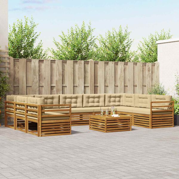 vidaXL Set vanjskih sofa 10 pcs Prirodna i bež Čvrsto drvo akacije