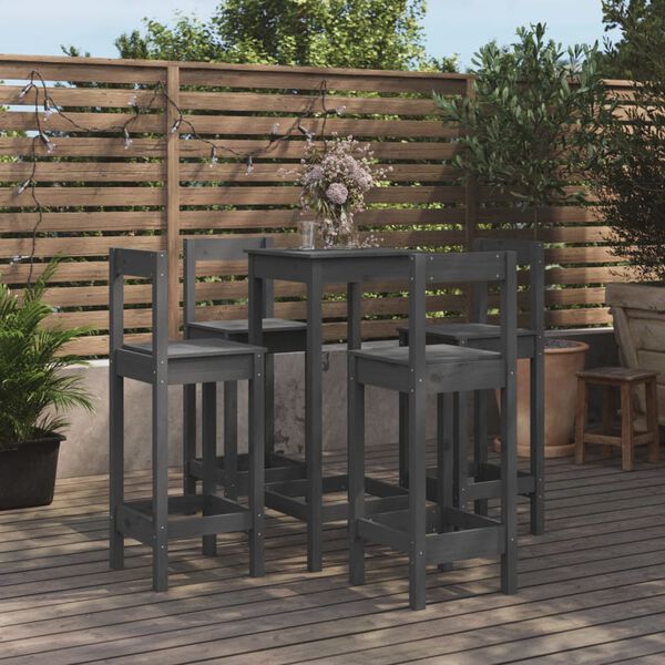 vidaXL 5-dijelni barski set sivi od masivne borovine