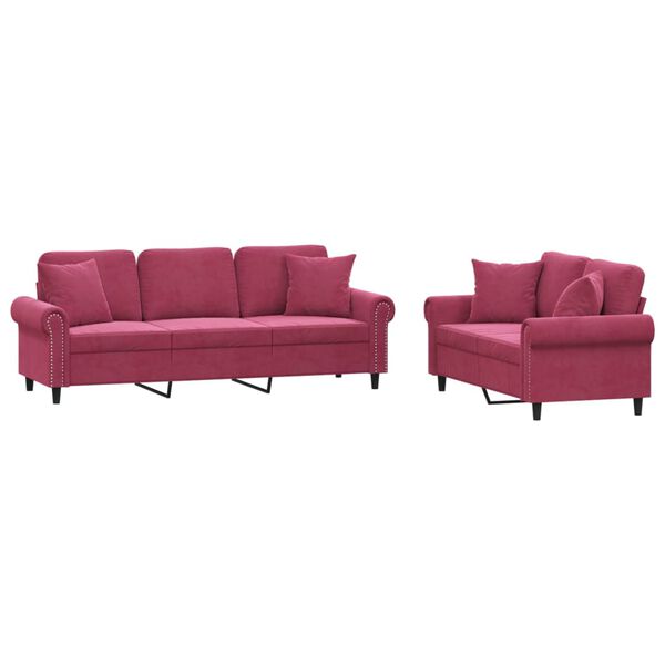 vidaXL 2-dijelni set sofa s jastucima crvena boja vina bar&scaron;unasti