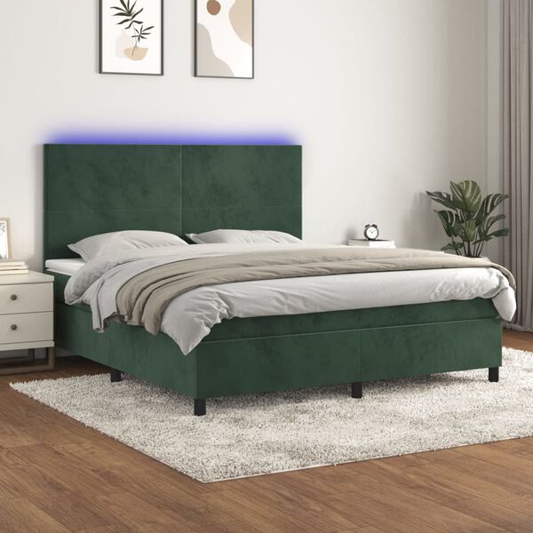 vidaXL Krevet box spring s madracem LED tamnozeleni 160x200 cm bar&scaron;un