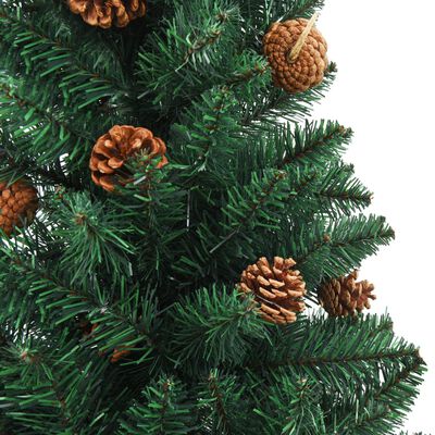 vidaXL Tanko božićno drvce s pravim drvom i šiškama zeleno 210 cm PVC