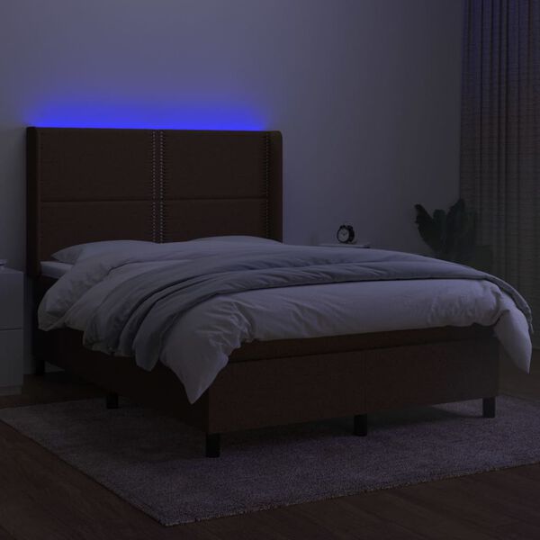 vidaXL Krevet box spring s madracem LED tamnosmeđi 140x190 cm tkanina