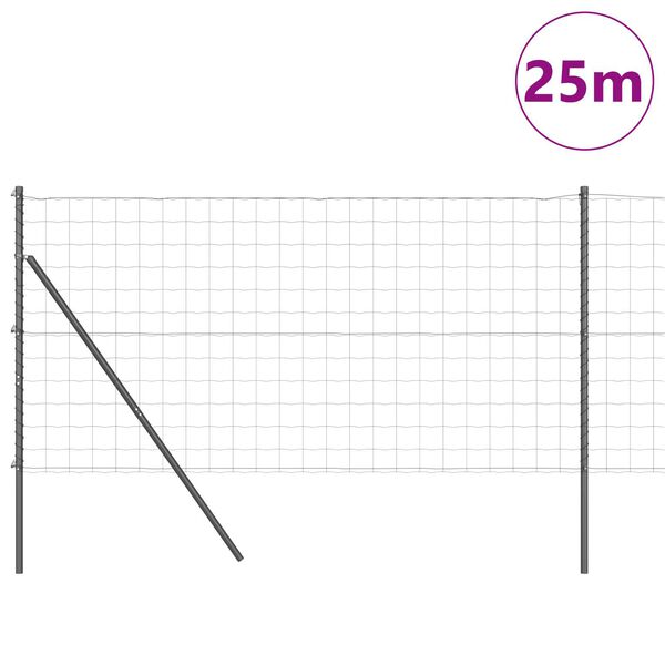 vidaXL Ograda s stupovima Siva 1 x 25 m Čelik