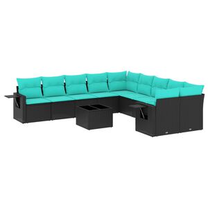 vidaXL 11-dijelni vrtni set s jastucima crni poliratan