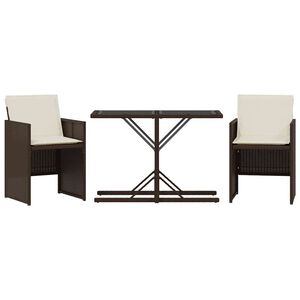 vidaXL 3-dijelni bistro set s jastucima smeđi od poliratana