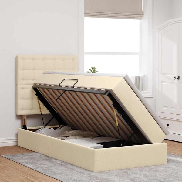 vidaXL Krevet s prostorom za pohranu s LED-om Krema 90 x 190 cm