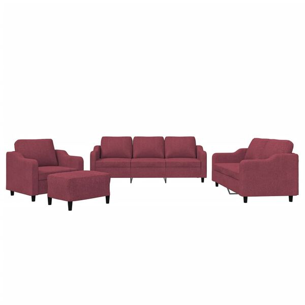 vidaXL 4-dijelni set sofa s jastucima crvena boja vina od tkanine