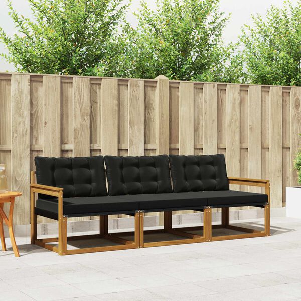 vidaXL Set vanjskih sofa s jastukom 3 pcs Prirodna i crna