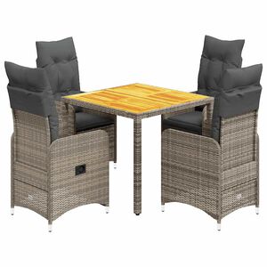 vidaXL 5-dijelni vrtni bistro set od poliratana s jastucima sivi
