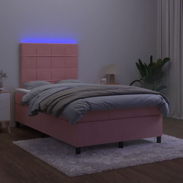 vidaXL Krevet box spring s madracem LED ružičasti 120x190cm bar&scaron;unasti