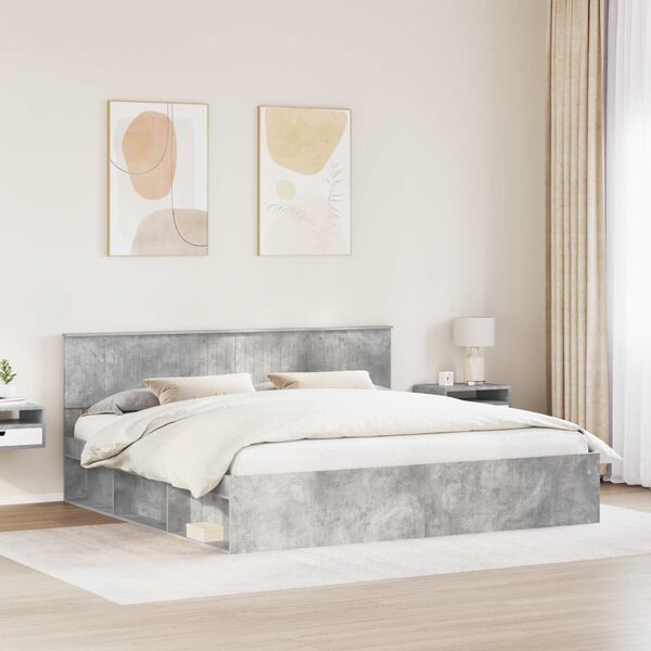 vidaXL Krevetna konstrukcija Beton 200 x 200 cm Čvrsto borovo drvo