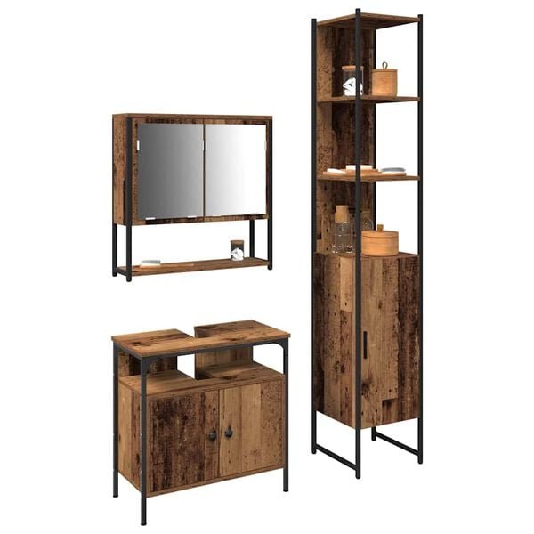 vidaXL Set namje&scaron;taja za kupaonicu 3 pcs Staro drvo Konstruirano drvo