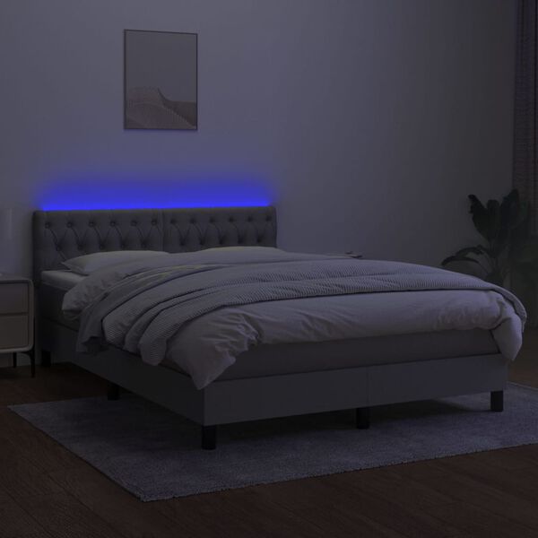 vidaXL Krevet box spring s madracem LED svjetlosivi 140x200 cm tkanina