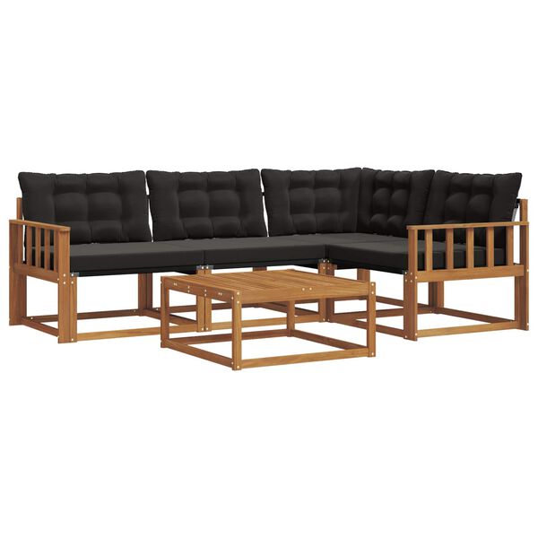 vidaXL Set vanjskih sofa s jastukom 5 pcs Prirodna i crna