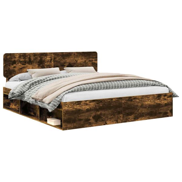 vidaXL Krevetna konstrukcija s uzglavljem Dimljeni hrast 200 x 200 cm