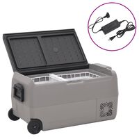 vidaXL Prijenosni hladnjak s kotačima i adapterom crno-sivi 60 L PP/PE