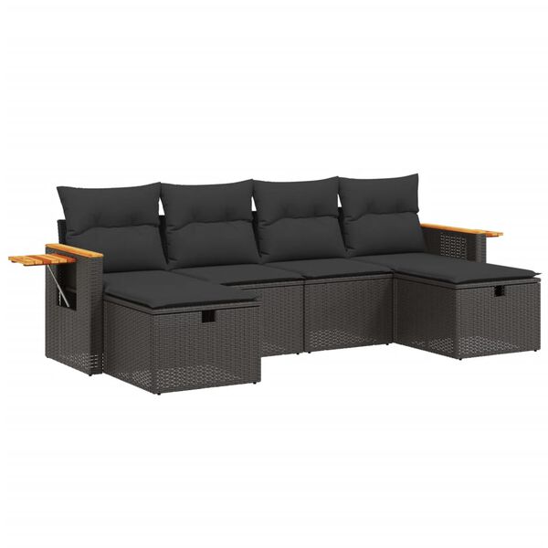 vidaXL 6-dijelni set vrtnih sofa s jastucima crni od poliratana