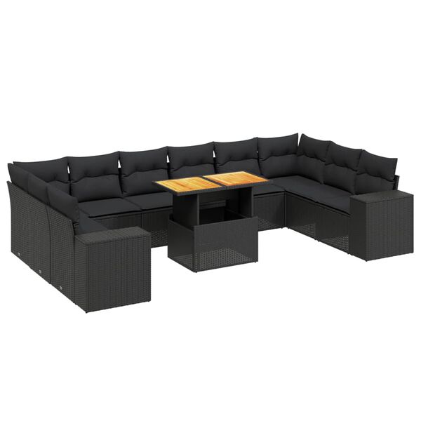 vidaXL 11-dijelni set vrtnih sofa od poliratana s jastucima crni